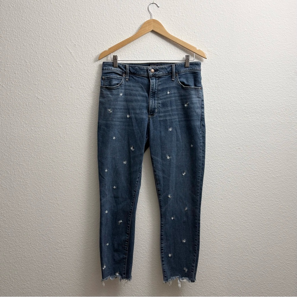 Abercrombie & Fitch Simone High Rise Ankle Jeans Embroidered Flower Denim 12R
